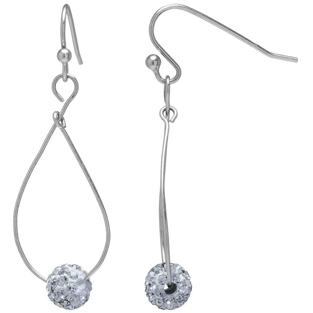 925 Sterling Silver Crystal Ball Teardrop Earrings